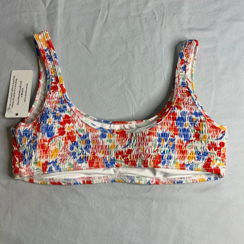 L*Space Izzy Smocked Bikini Top Size M Multicolor Floral Bralette Swimwear NWT